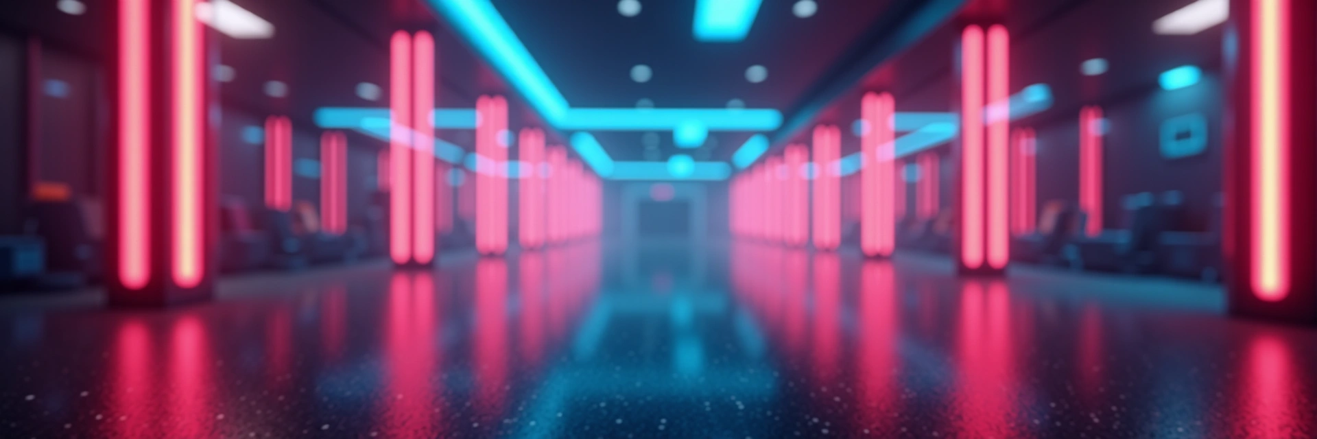 Image de fond d'un setup gaming futuriste avec des lumières néon