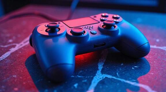 Une manette de jeu stylisée avec des éclairs et des effets de néon